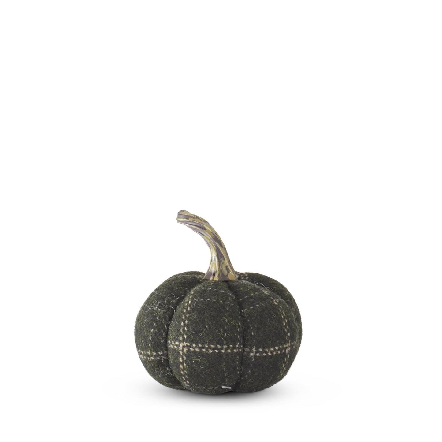Green & Tan Plaid Fabric Pumpkin, 4.5"