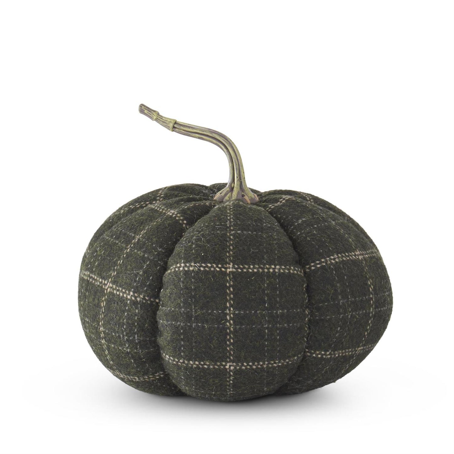 Green & Tan Plaid Fabric Pumpkin, 8"