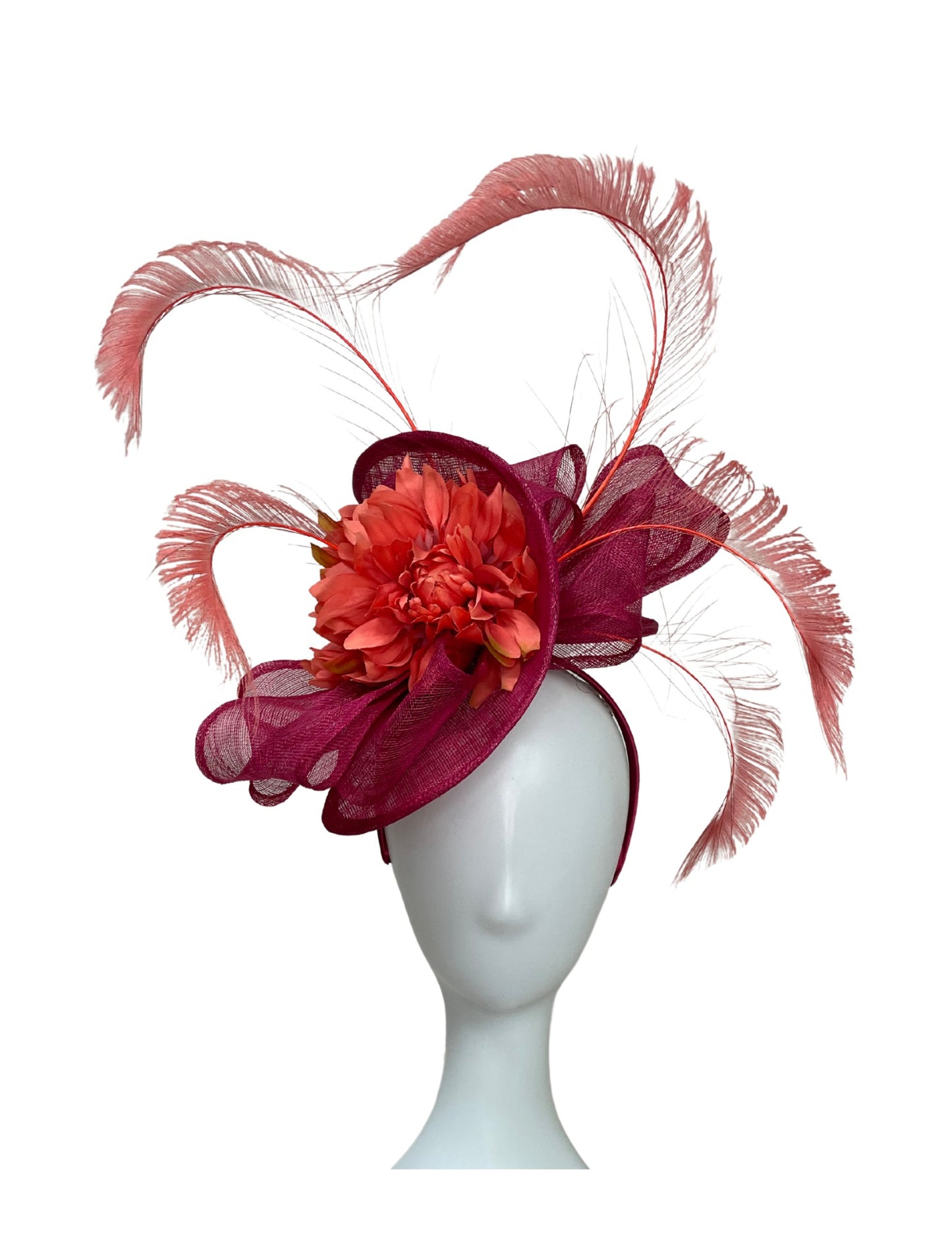 Raspberry & Coral Fascinator