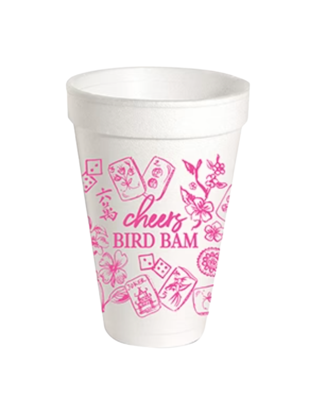 Syrofoam Cup Pink Mahjong Toile Cheers Bird Bam -10 pack