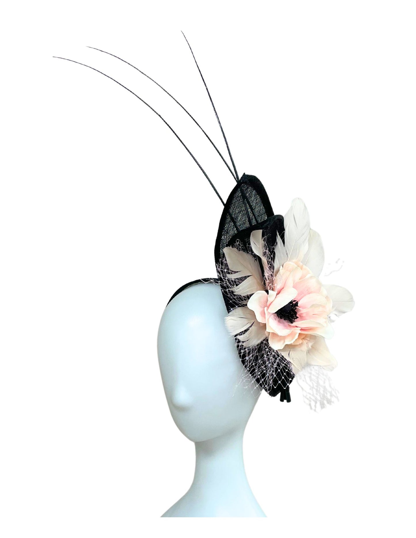 Pale Pink & Black Fascinator