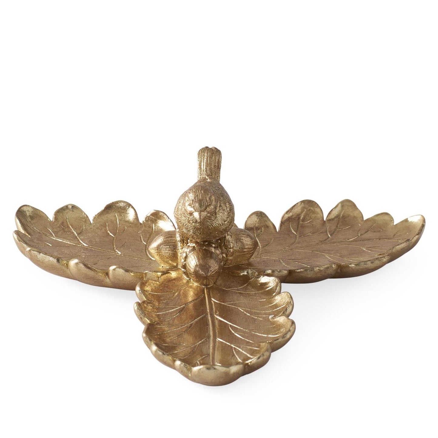 8.75" Gold Resin Leaf Tray w/ Bird
