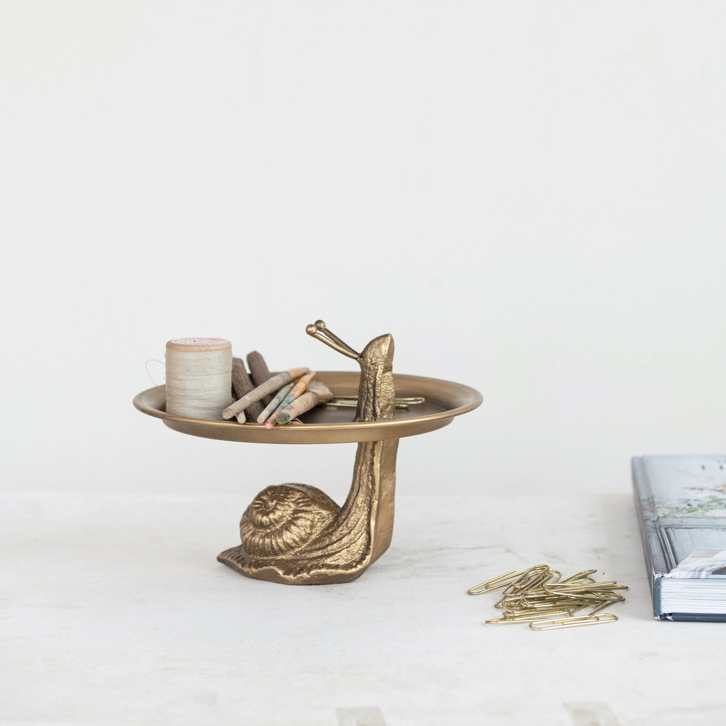 Decorative Metal Tray with Snail and Gold Finish