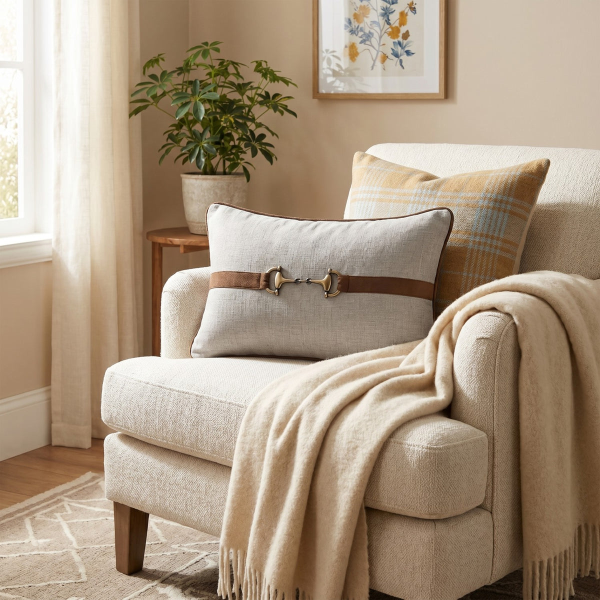 Viscose & Linen Lumbar Pillow with Faux Suede and Cotton Back
