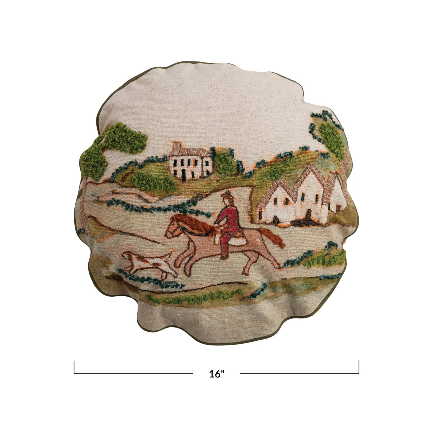 Cotton & Linen Pillow with Countryside Hunting Scene