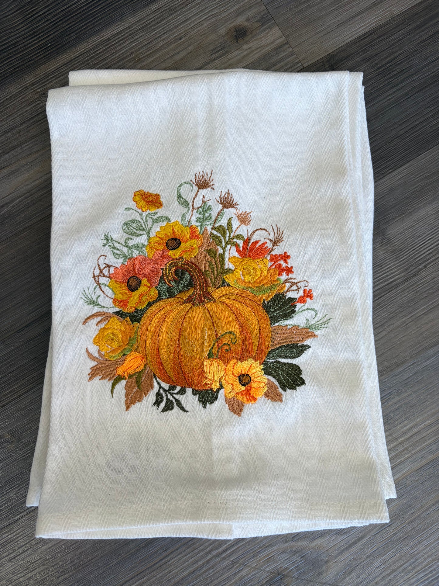 Fall Floral Pumpkin Embroidered Towels