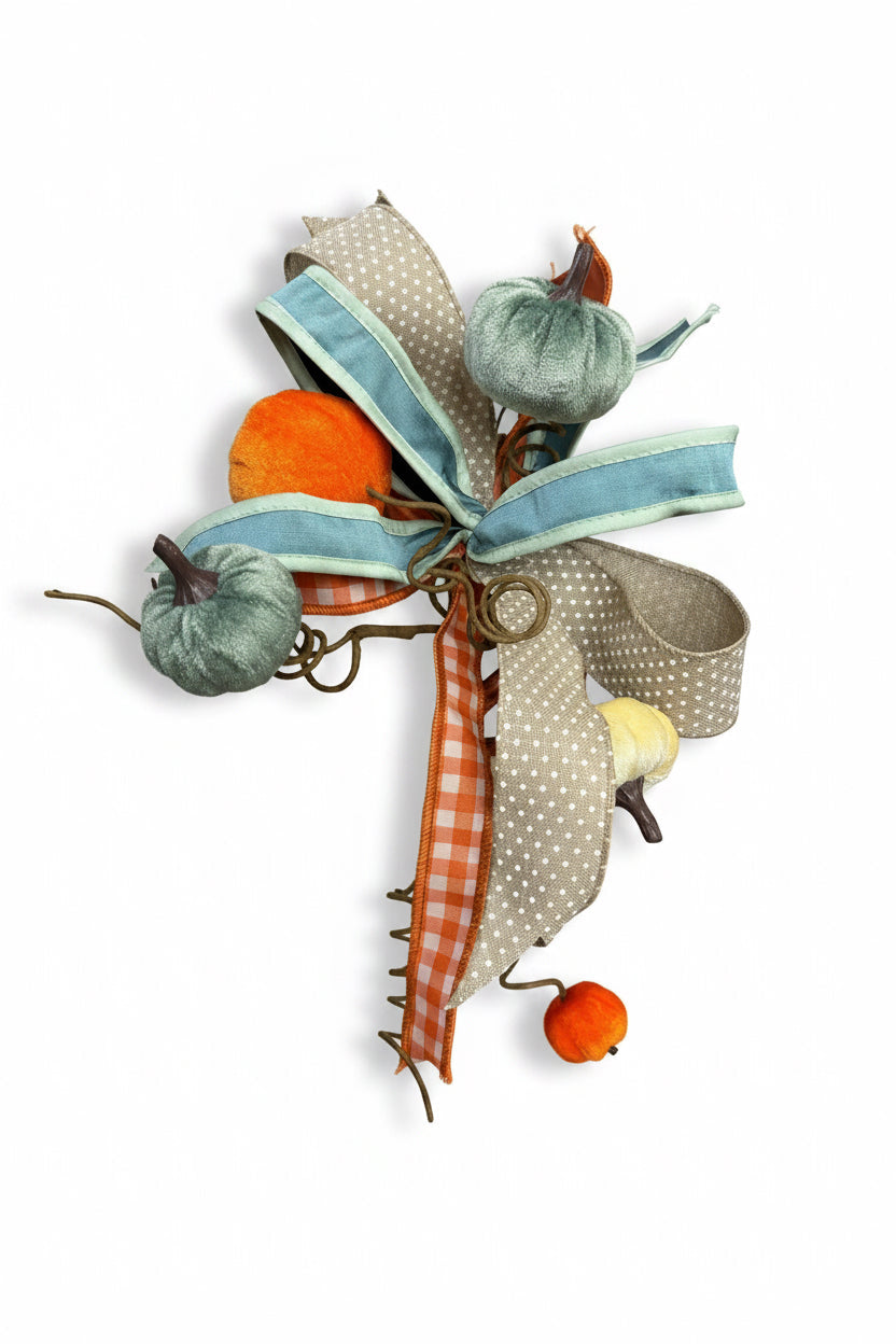 Custom fall aqua orange lantern bow