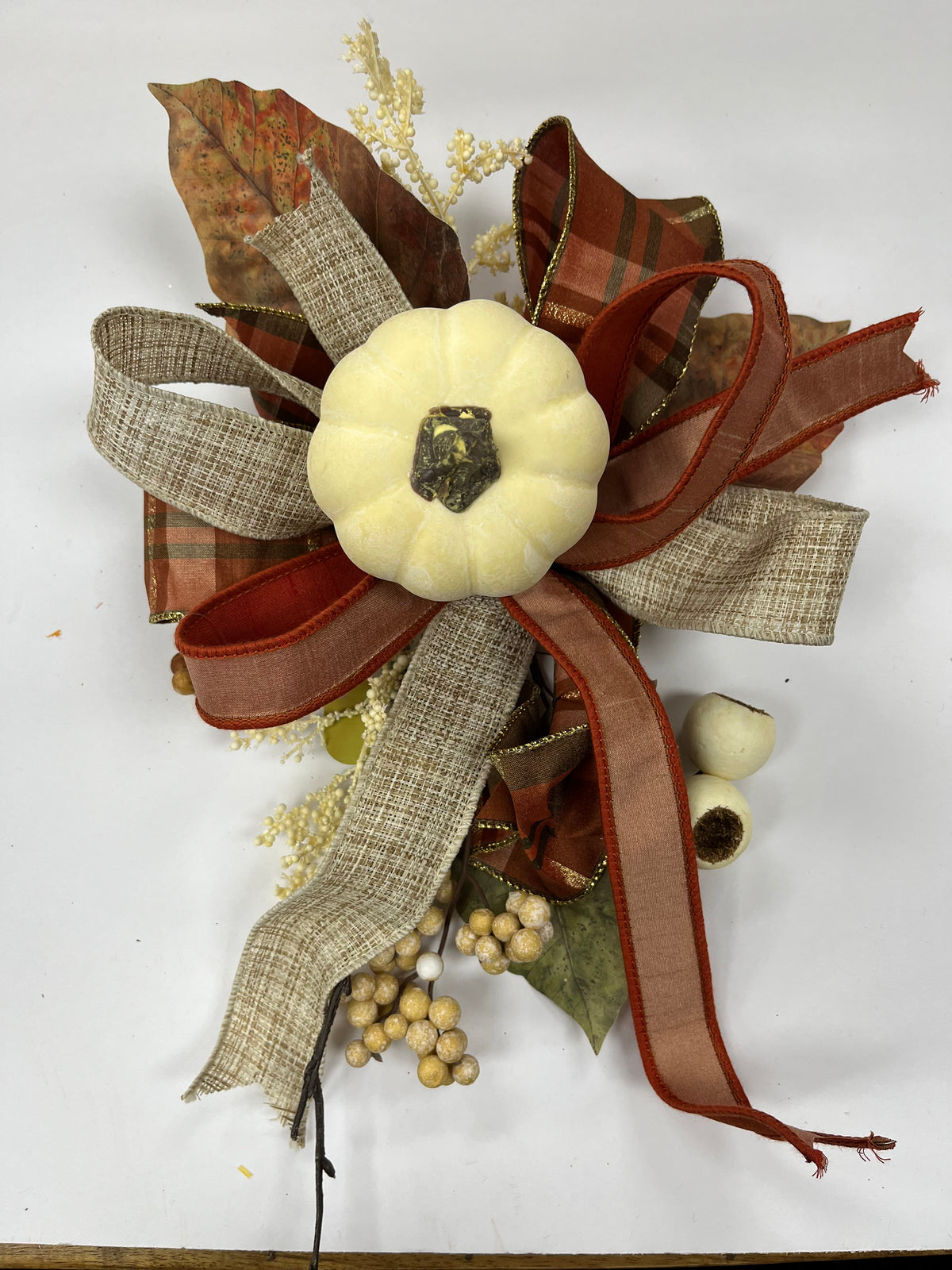 Fall Accent Bow White Pumpkin