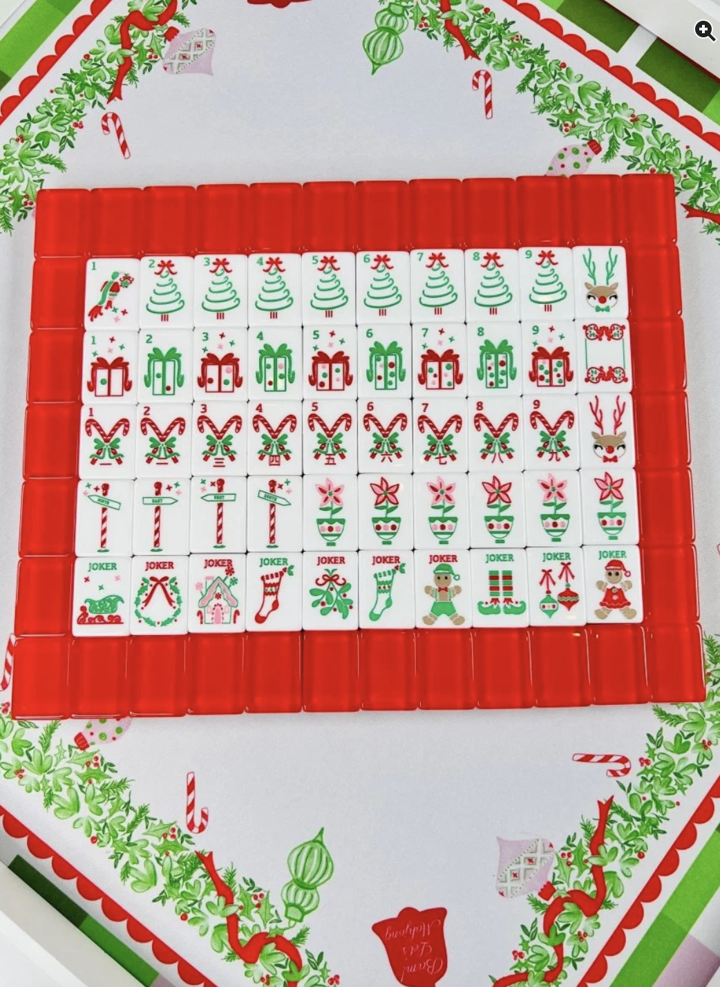 Holly Jolly Mahjong Tile Set with Shufflers - Red