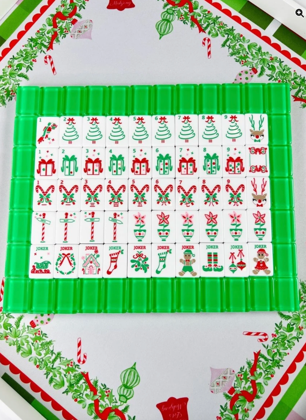 Holly Jolly Mahjong Tile Set with Shufflers- Green