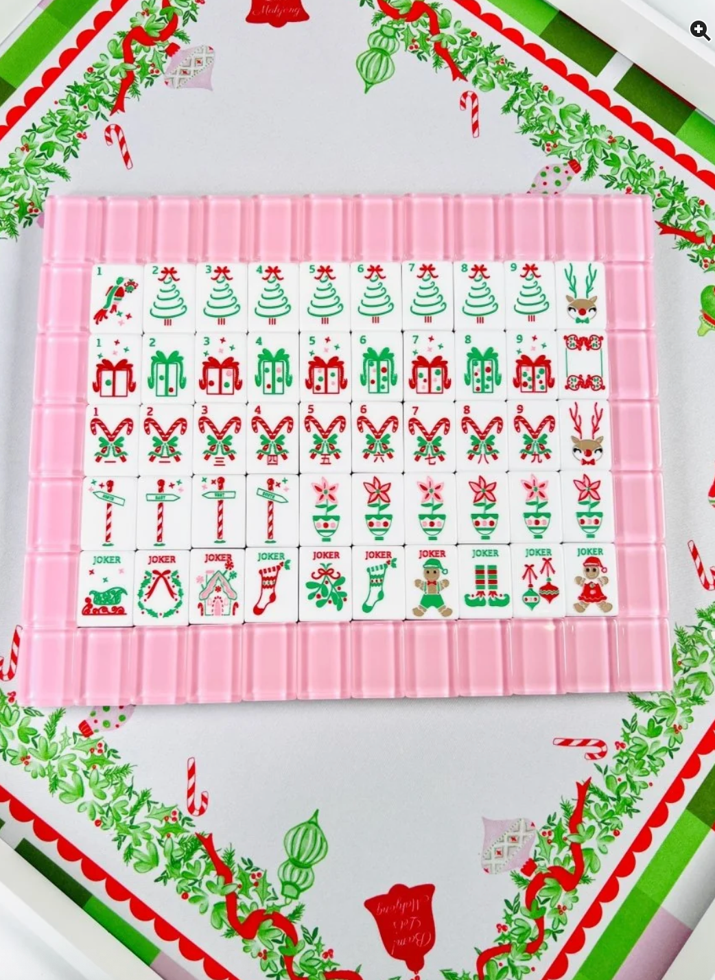 Holly Jolly Mahjong Tile Set with Shufflers - Pink