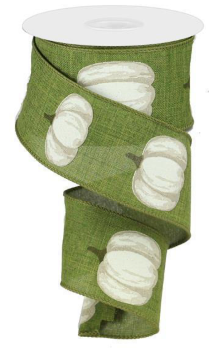 Online-Ribbon 2.5"x10yd White Pumpkin on Green