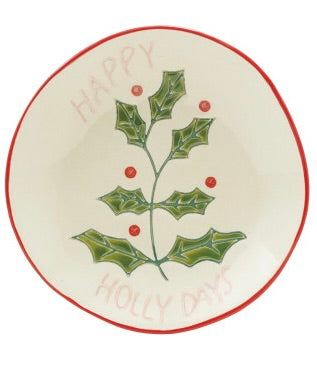 Stoneware Plate with Wax Relief Holiday Botanicals - 4 Styles