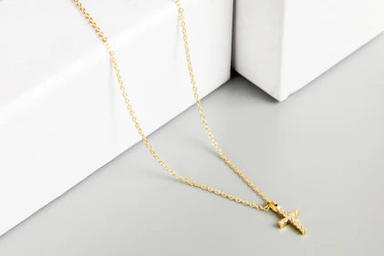 Necklace: AIME GD Gold Cross w/ Crystals