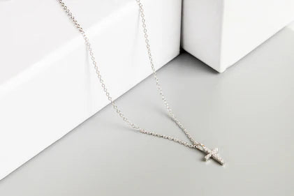 Necklace: AIME SV Silver Cross w/ Crystals