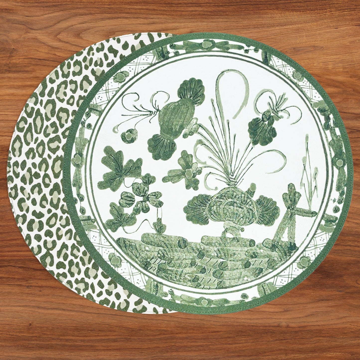 Vida Faenza & Leopard Reversible Round Placemats