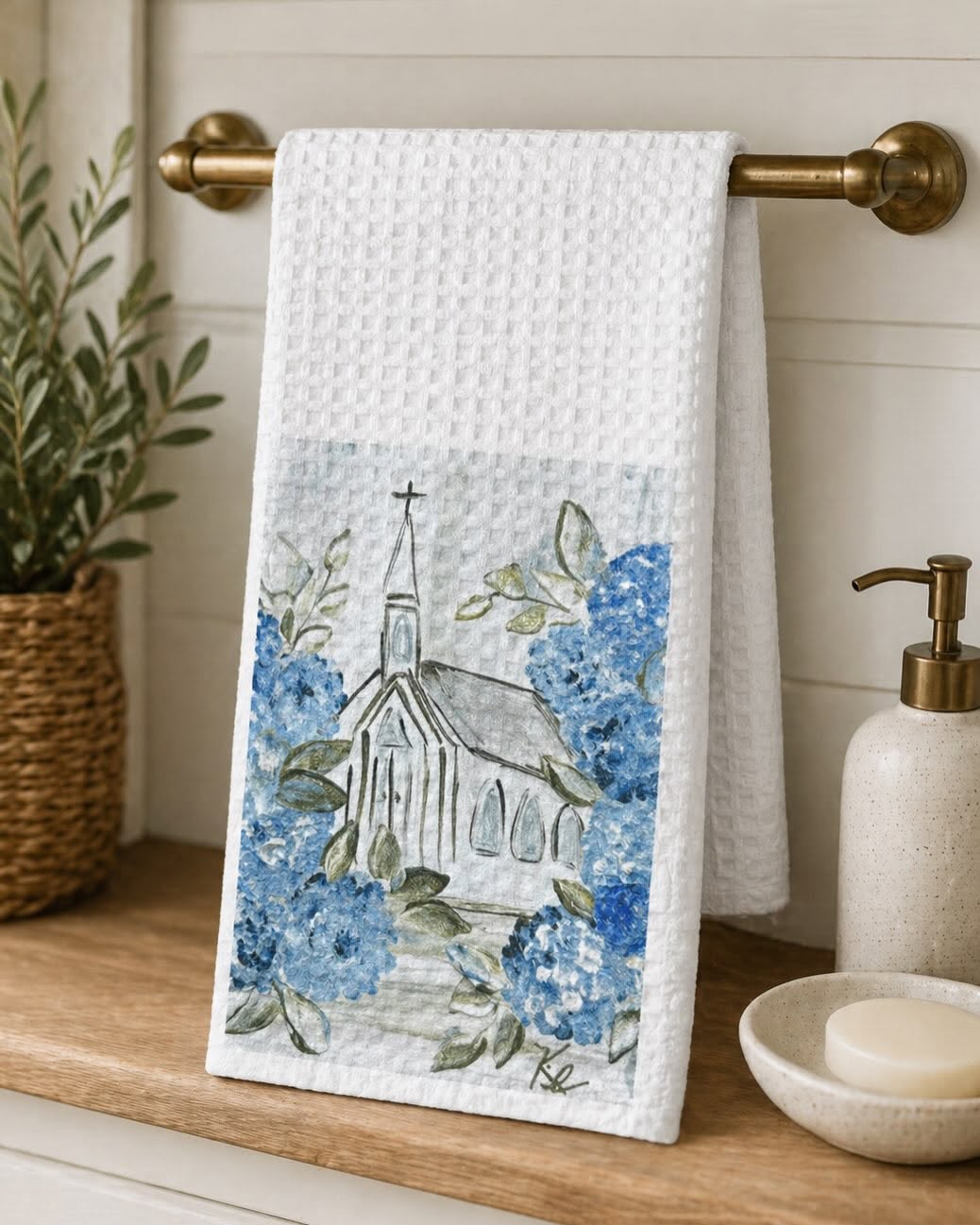 Hydrangea Church Tea Towel