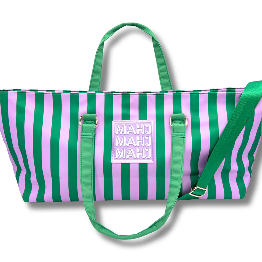 Mahjong Tote Bag - Stripes - Purple & Green