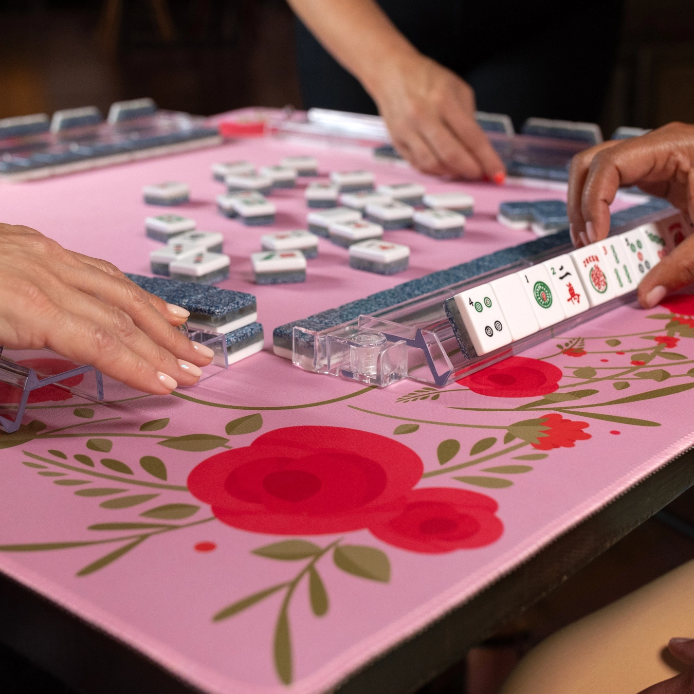 Hutch and Nook Mahjong Mat-Pink Rose