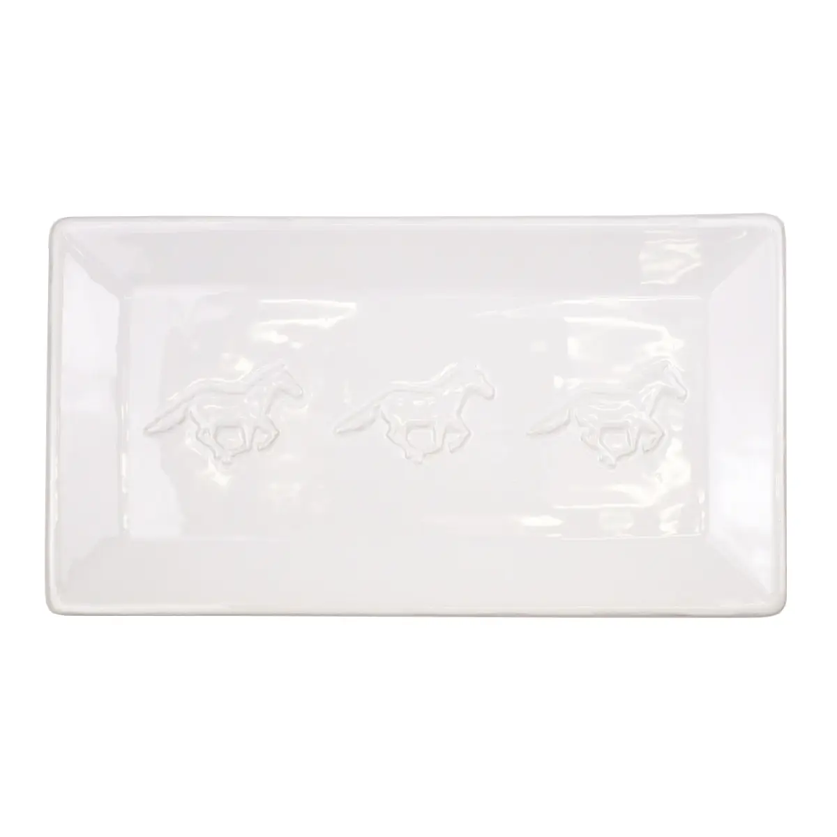 Horse Embossed Rectangle Platter White