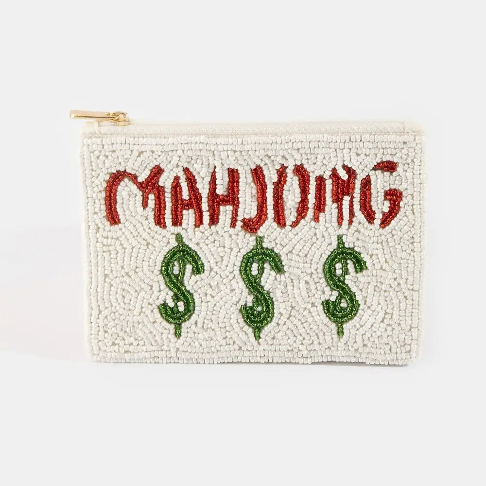 Fame Accessories Beaded Mahjong Coin Purse - Mahjong $$$