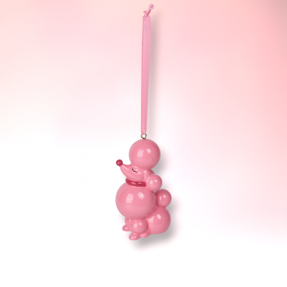 Bright pink poodle Christmas ornament