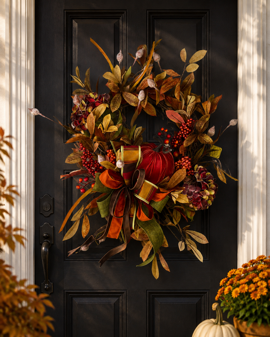 Velvet Pumpkin Custom Wreath