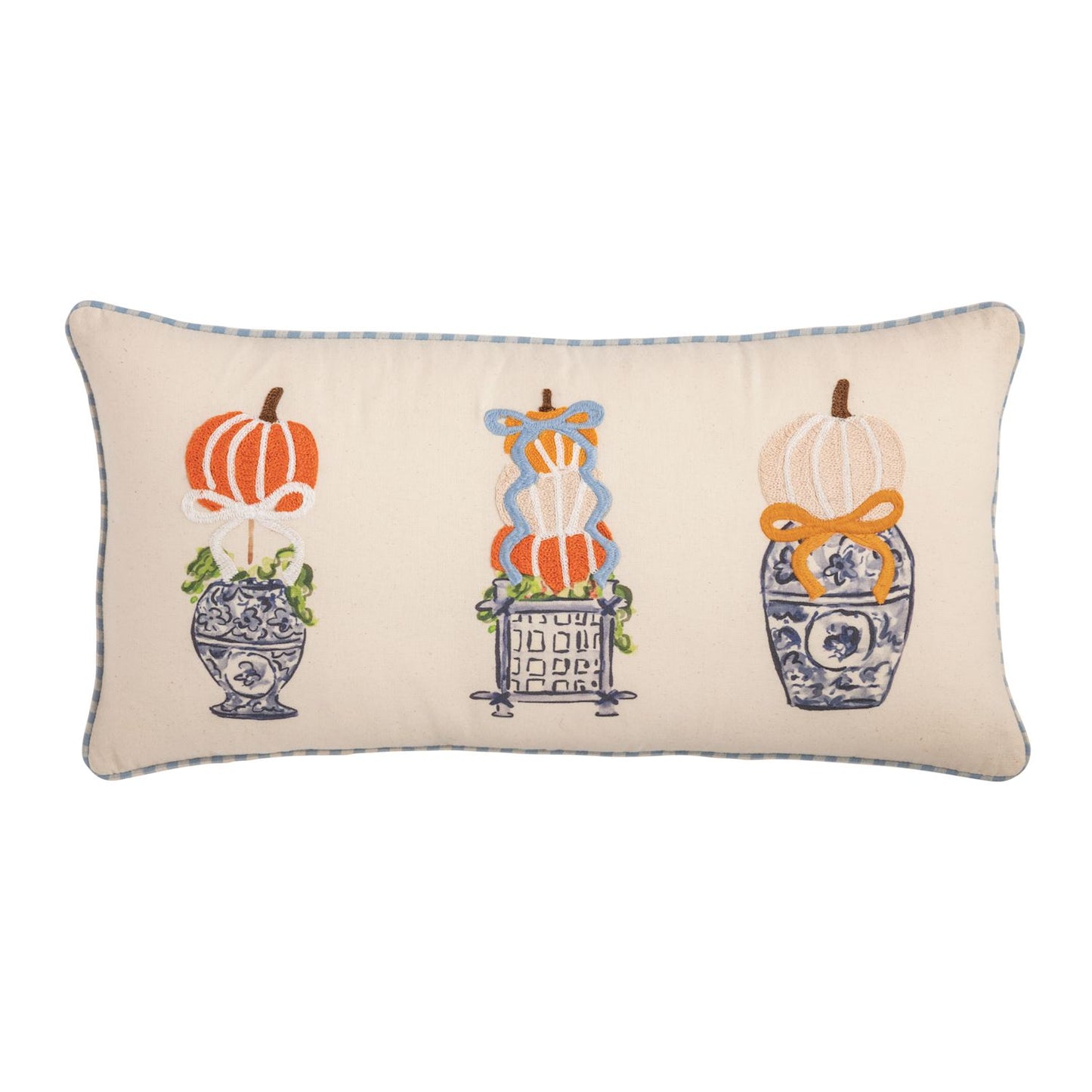 Lumber Applique Pillow - Chinoiserie with Pumpkins