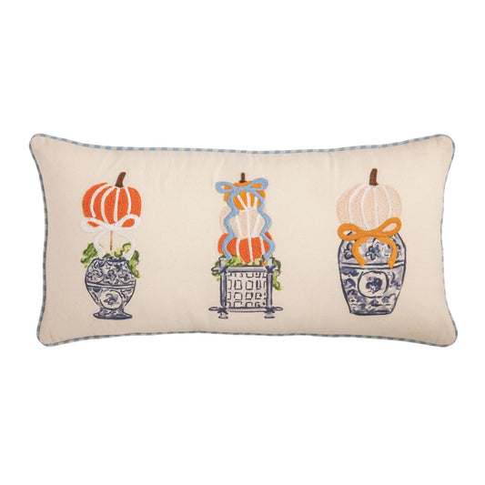 Lumber Applique Pillow - Chinoiserie with Pumpkins