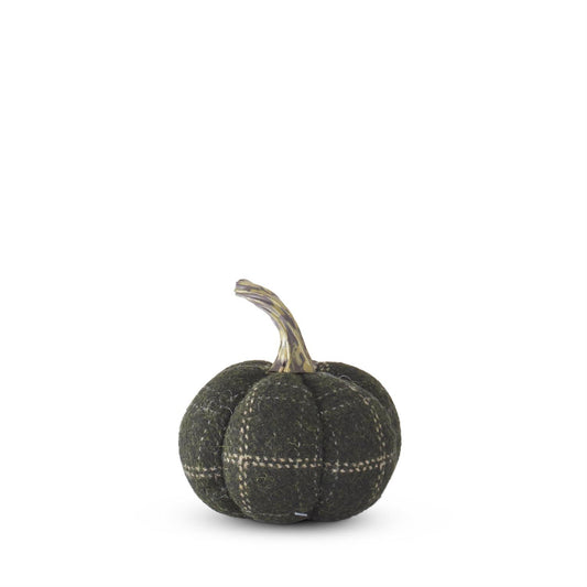Green & Tan Plaid Fabric Pumpkin, 4.5"