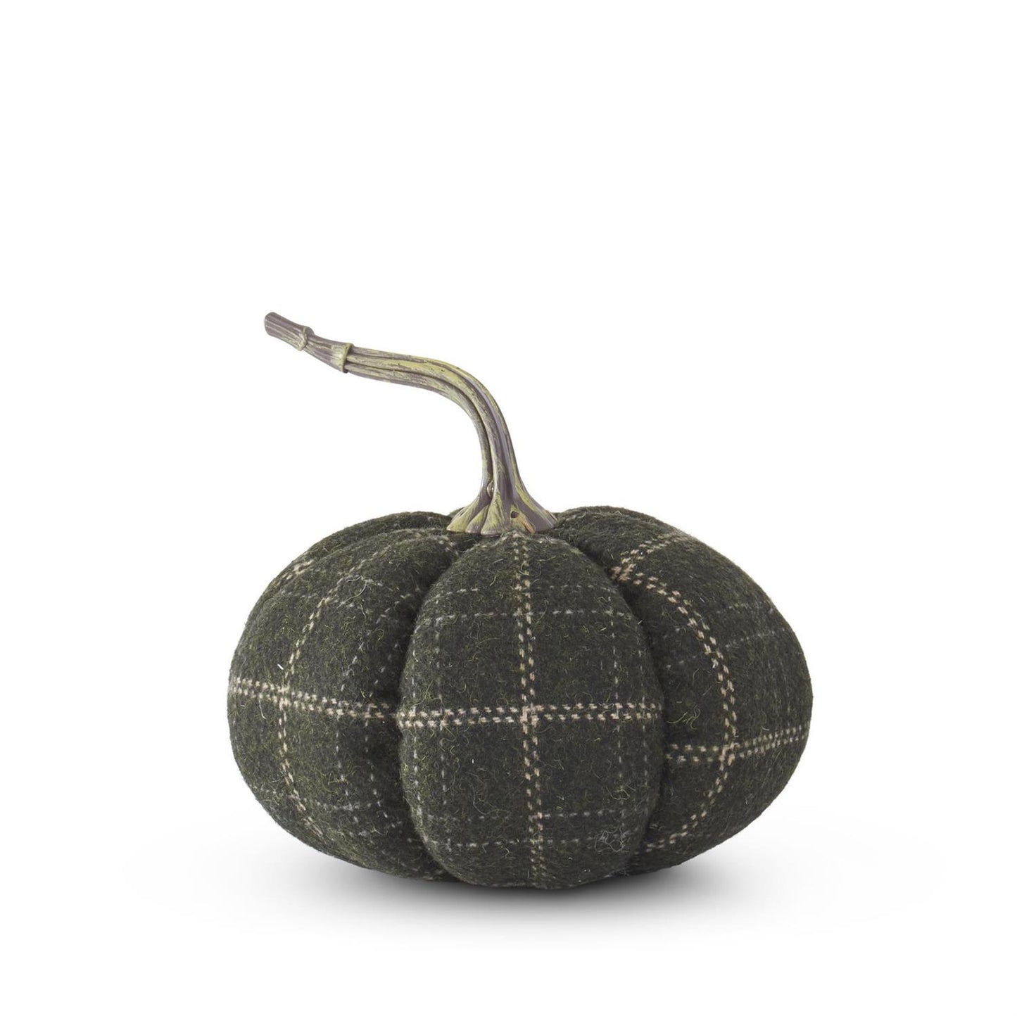 Green & Tan Plaid Fabric Pumpkin, 6.25"