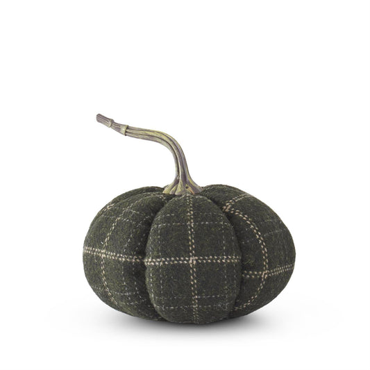 Green & Tan Plaid Fabric Pumpkin, 6.25"