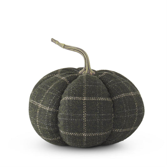 Green & Tan Plaid Fabric Pumpkin, 8"
