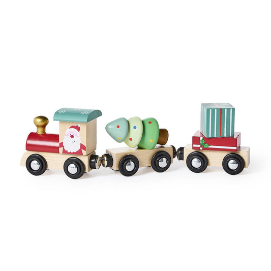 Santa 3-Piece Handcrafted Wooden Magnetic Train Set in Gift Box