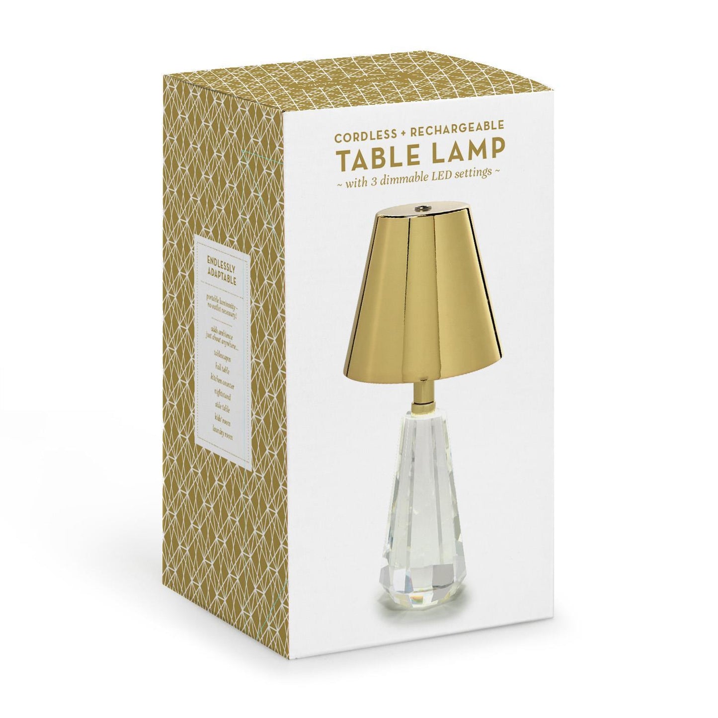 LED Cordless Glass Table w/Gold Metallic Shade
