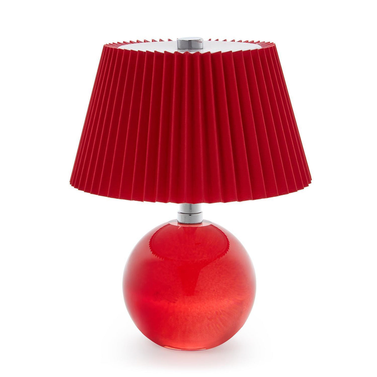LED Cordless Glass Table w/Red Pleated Shade