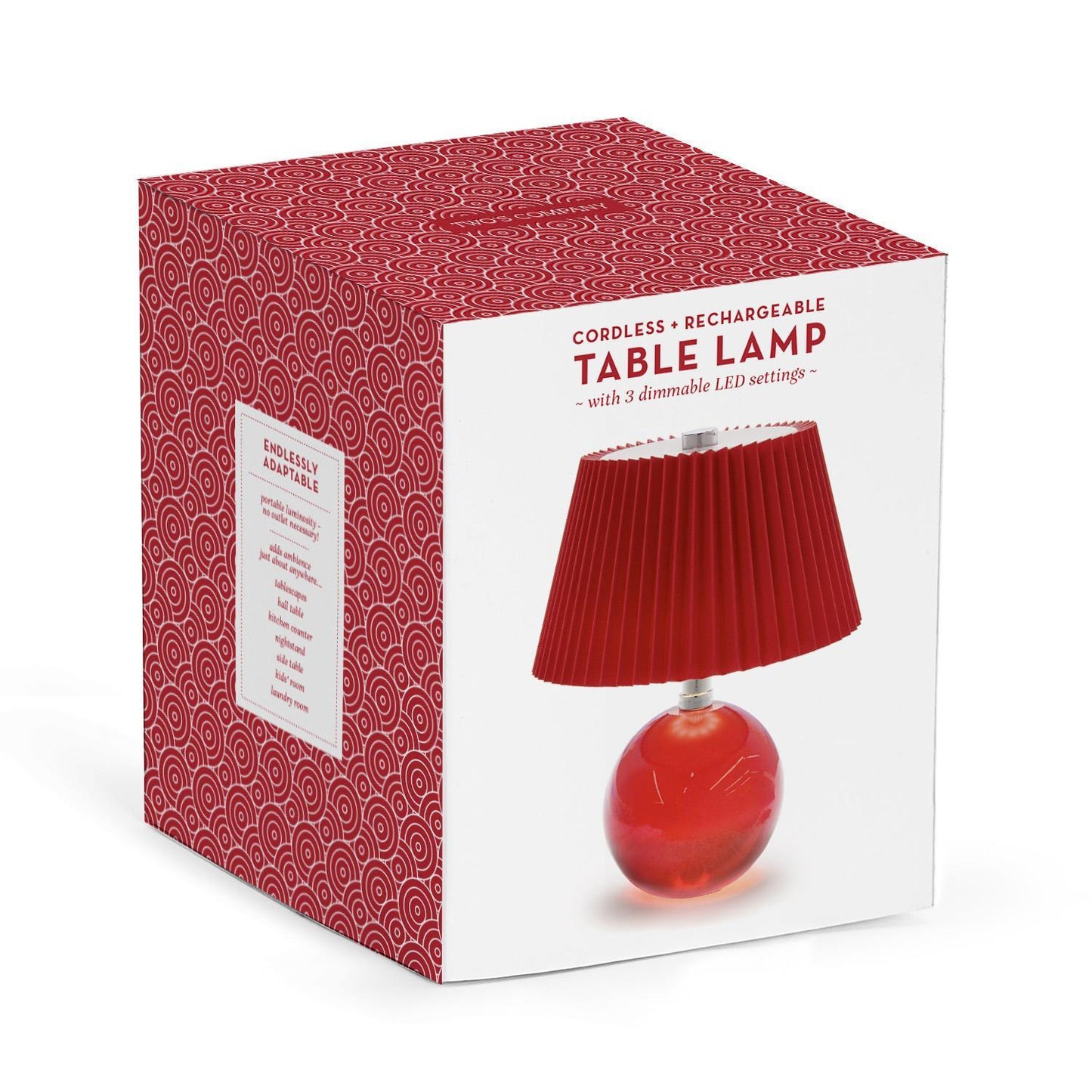 LED Cordless Glass Table w/Red Pleated Shade