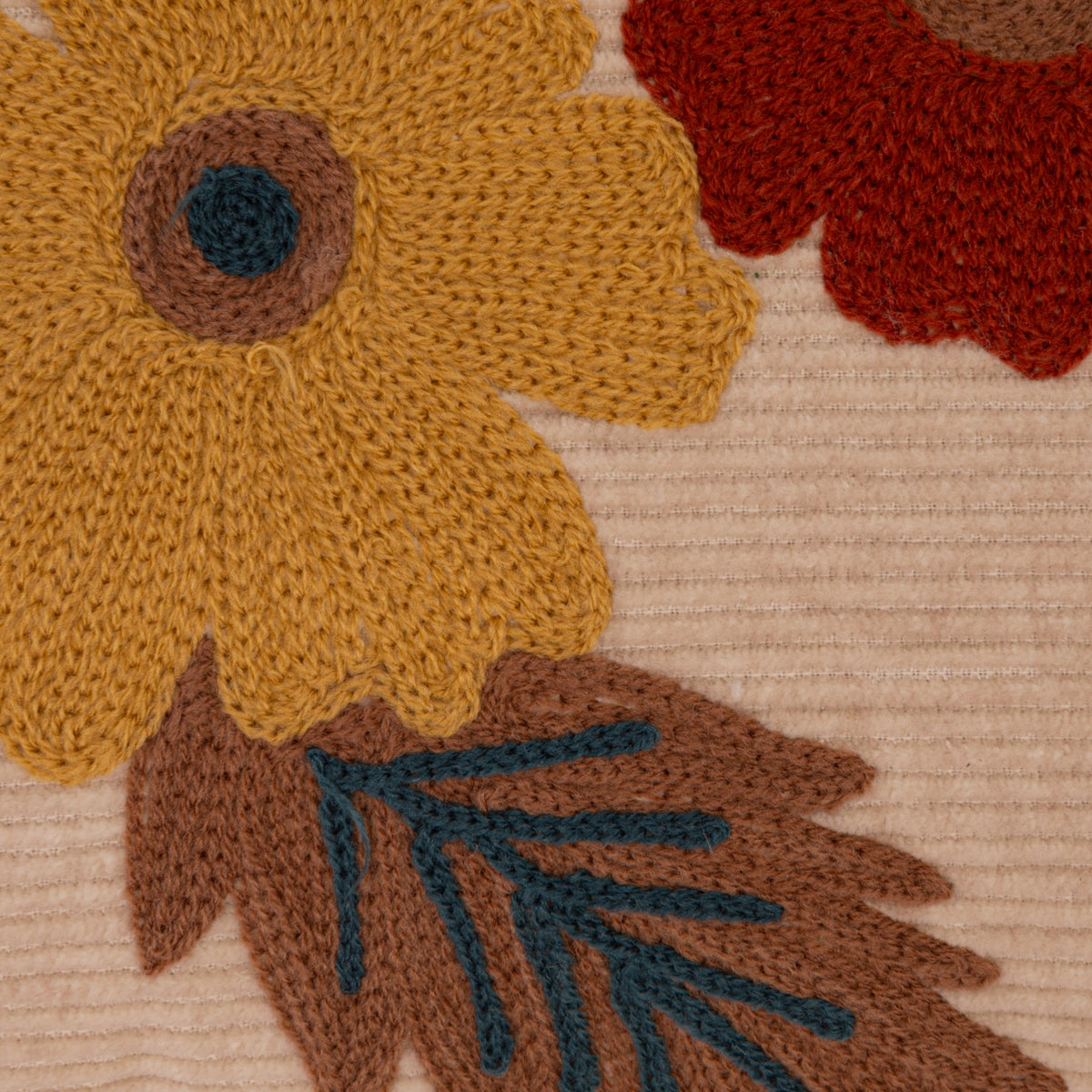 Cotton Corduroy Lumbar Pillow with Embroidered Flowers
