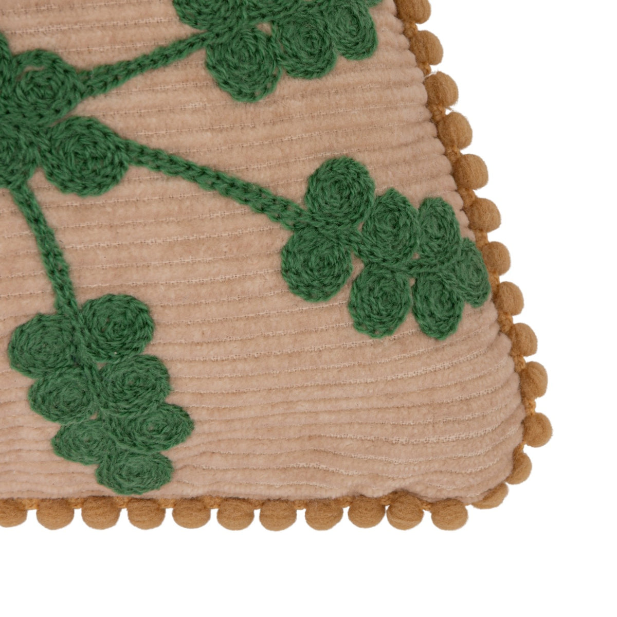 Cotton Corduroy Lumbar Pillow with Embroidered Flowers