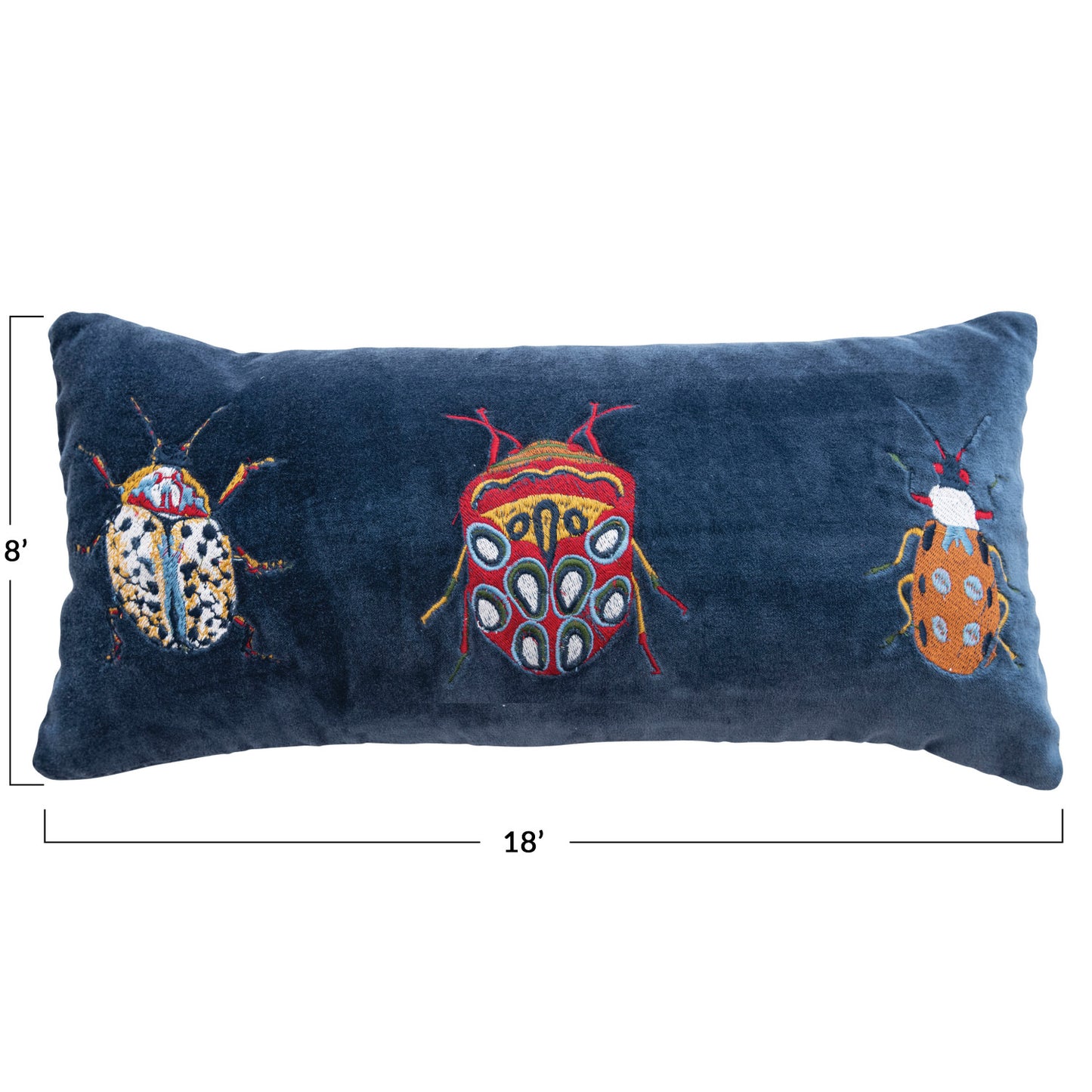Cotton Velvet Lumbar Pillow with Bug