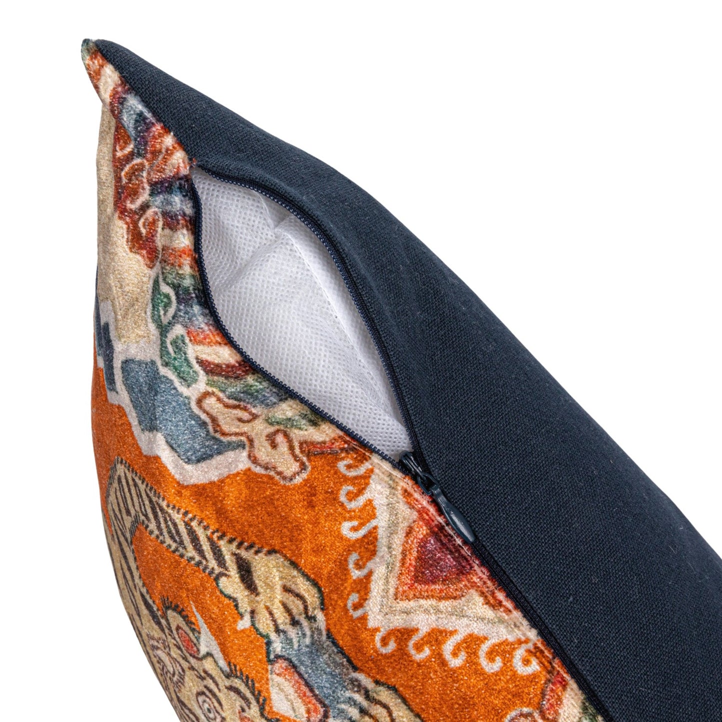 Cotton Blend Velvet Lumbar Pillow with Tigers