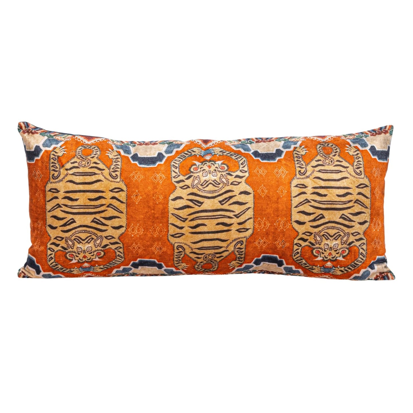 Cotton Blend Velvet Lumbar Pillow with Tigers