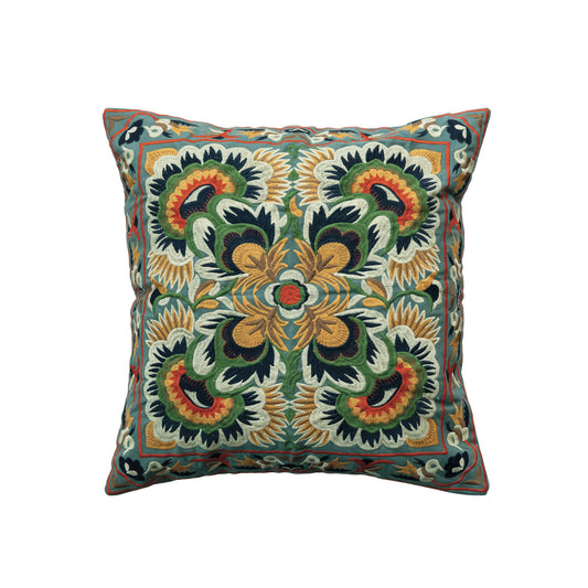 18" Square Cotton Embroidered Pillow with Pattern