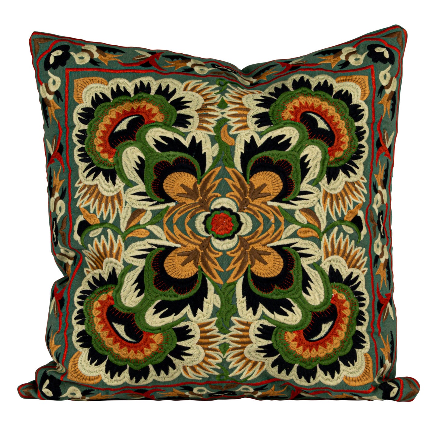 18" Square Cotton Embroidered Pillow with Pattern
