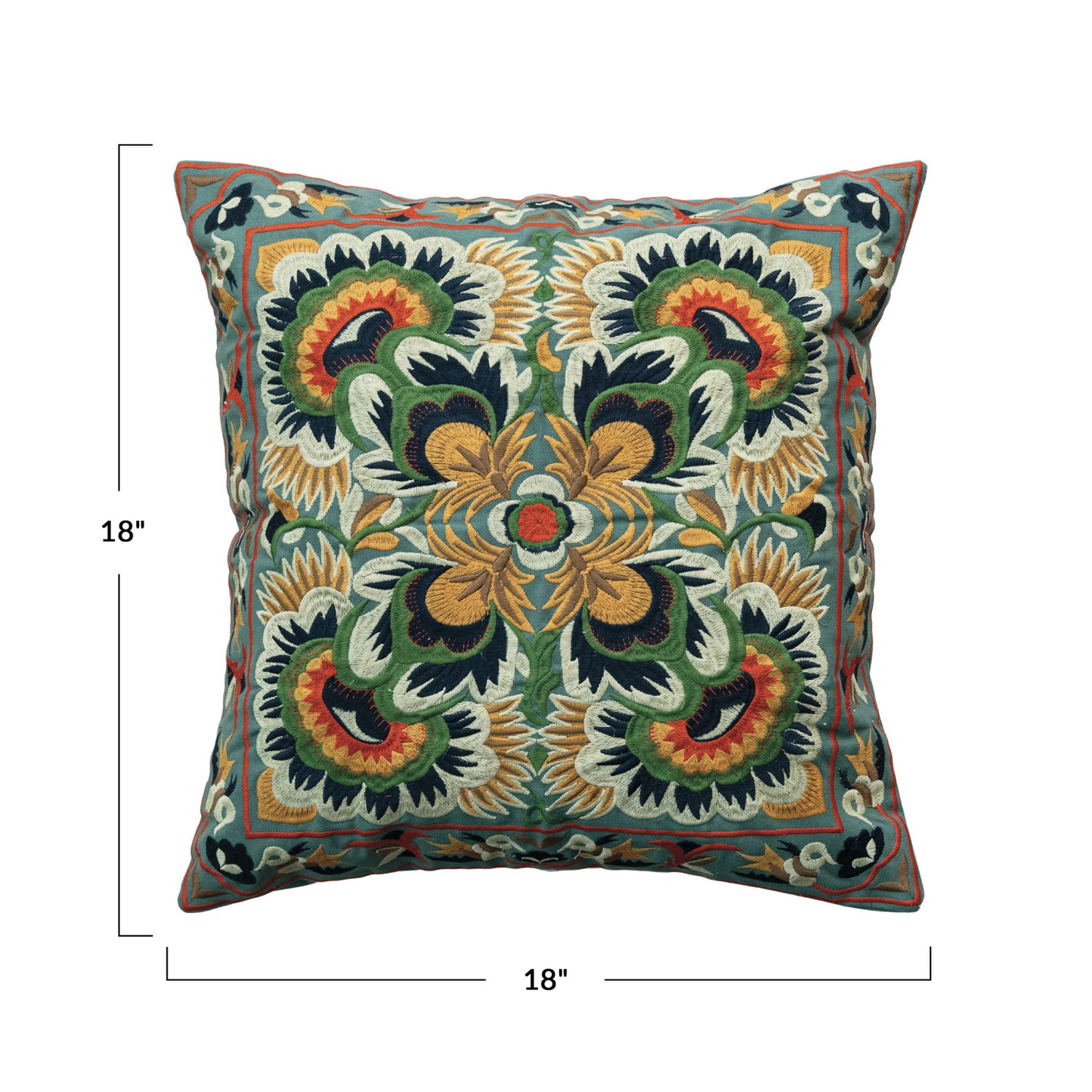 18" Square Cotton Embroidered Pillow with Pattern