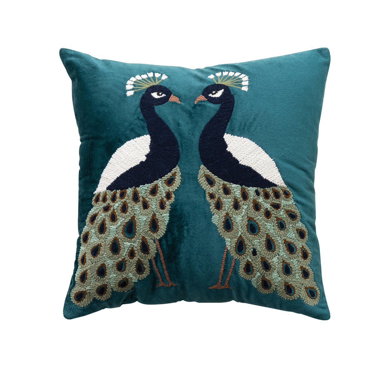 18" Square Velvet Pillow with Peacocks