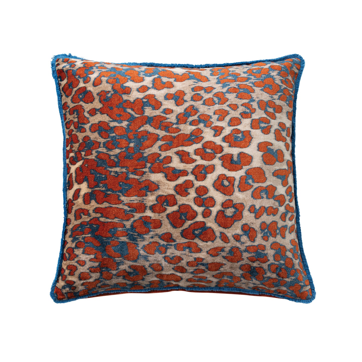 Cotton Velvet Pillow with Leopard Print Pattern & Eyelash Fringe