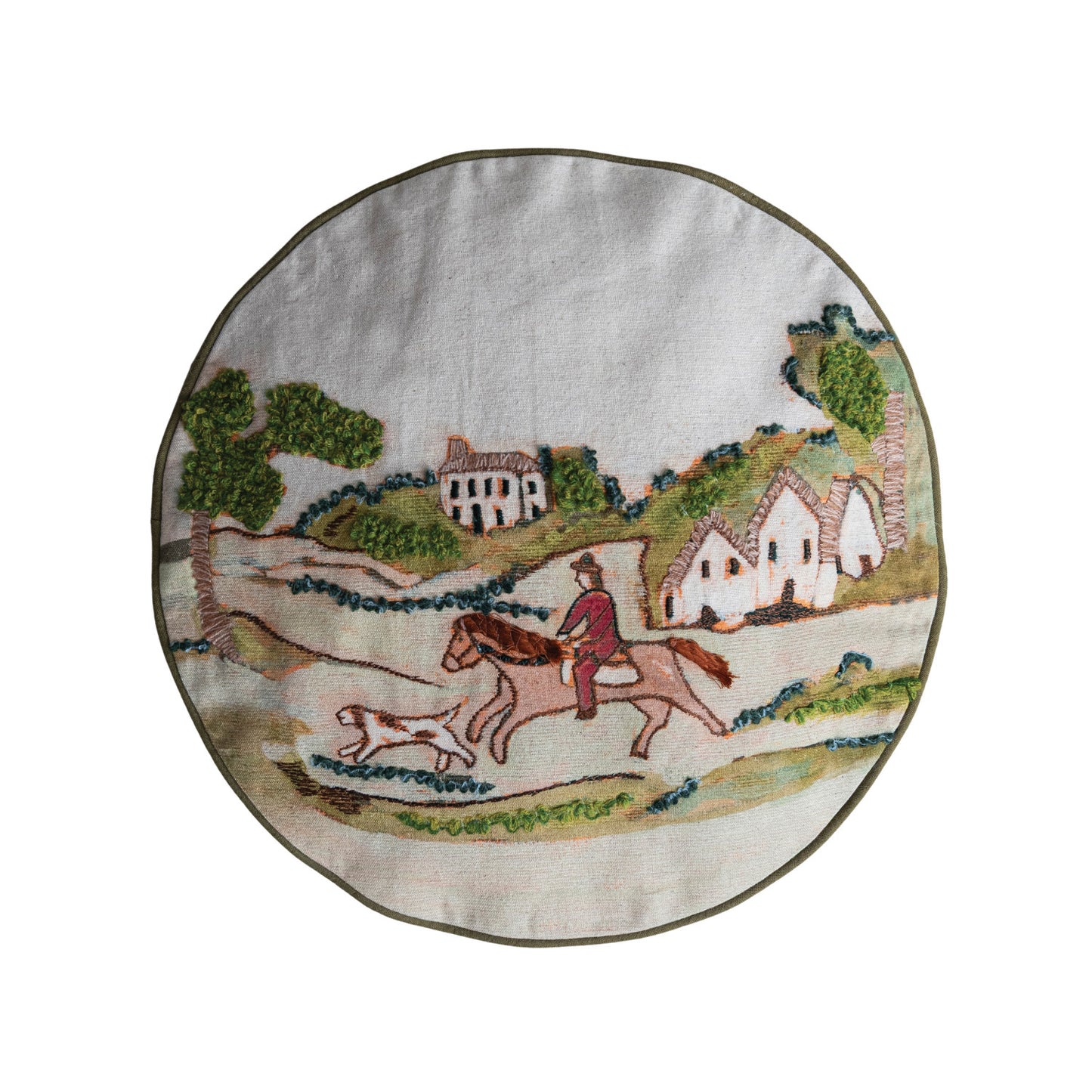 Cotton & Linen Pillow with Countryside Hunting Scene