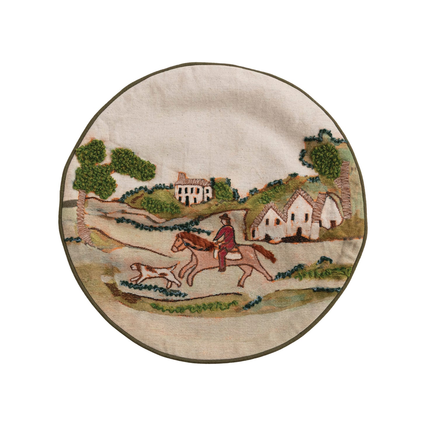 Cotton & Linen Pillow with Countryside Hunting Scene