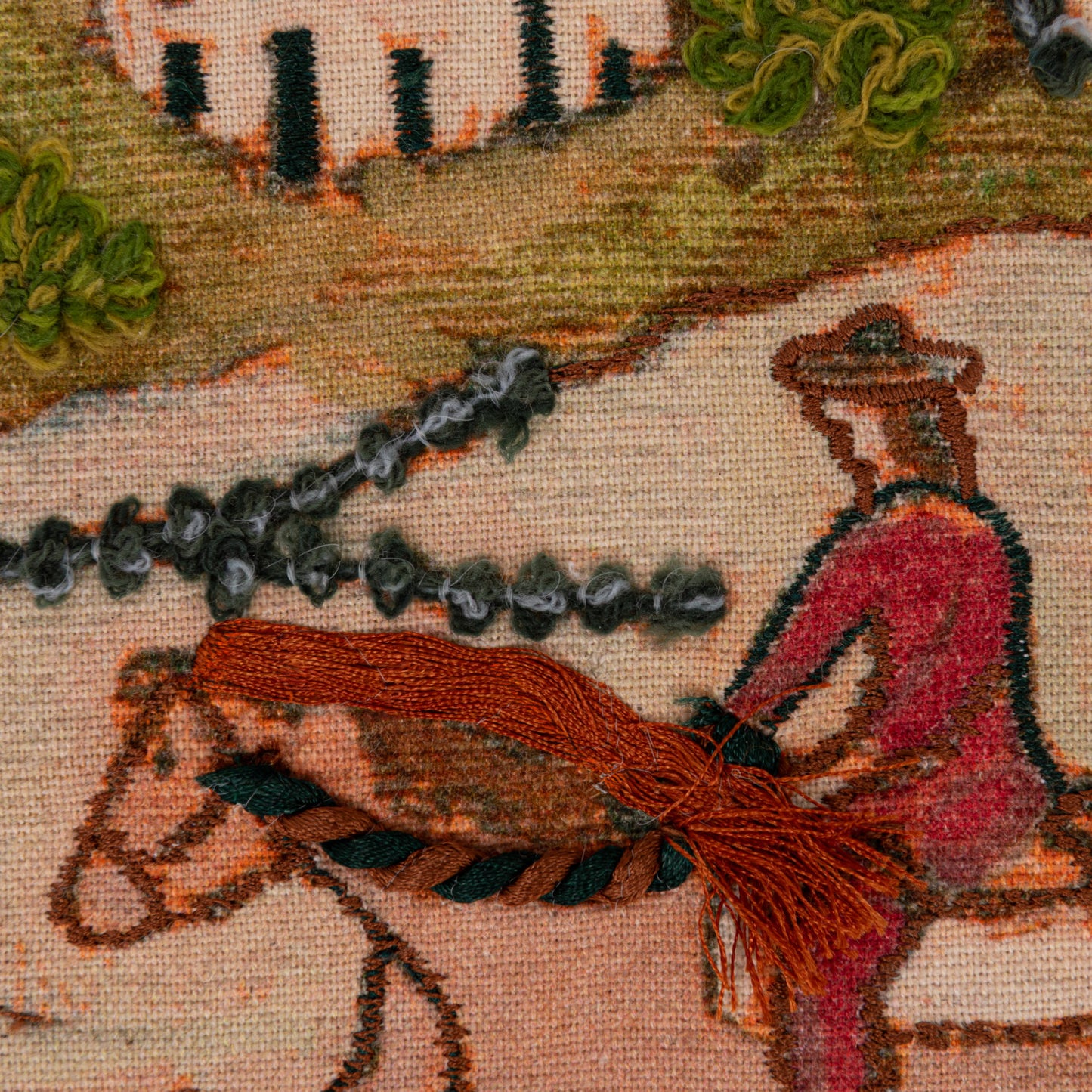 Cotton & Linen Pillow with Countryside Hunting Scene